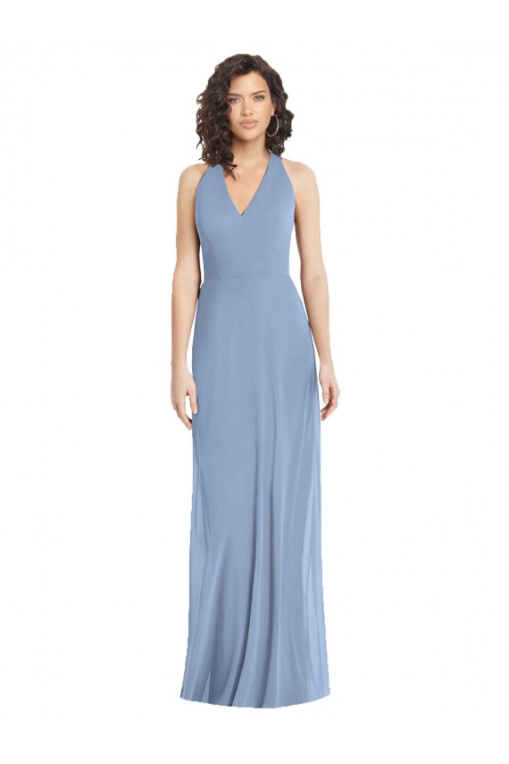 Sleeveless V-Neck Soft Chiffon Dusty Blue Long Formal Evening Gown / Bridesmaid Dress Leicester
