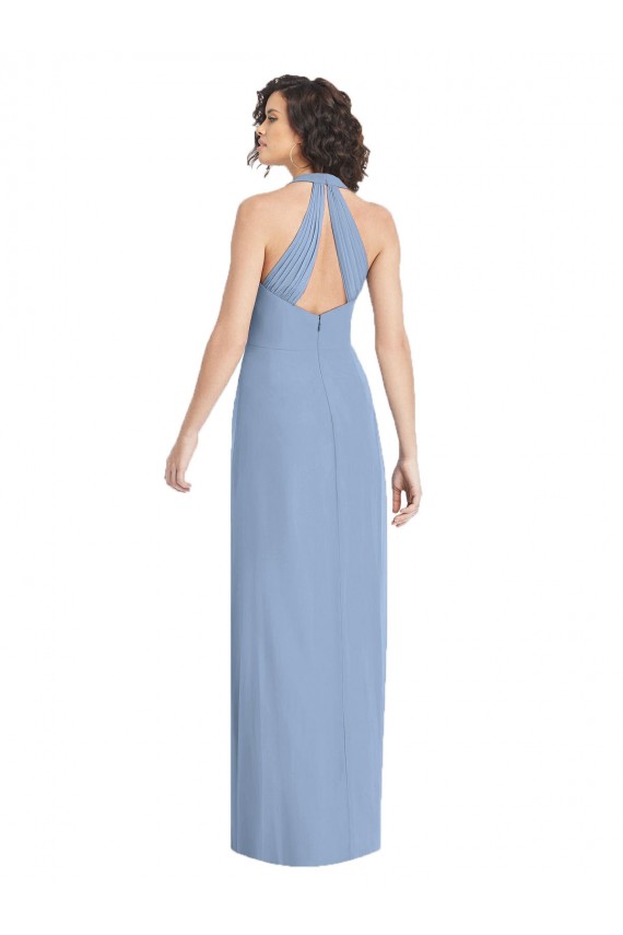 Sleeveless V-Neck Soft Chiffon Dusty Blue Long Formal Evening Gown / Bridesmaid Dress Leicester