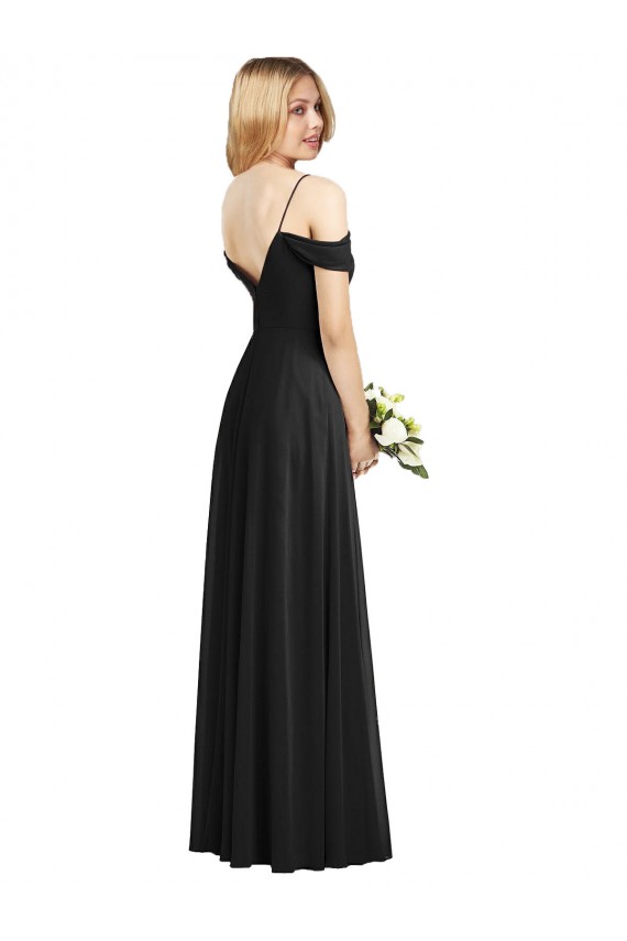 Cold Shoulder Spaghetti Straps Soft Chiffon Black Long Semi Formal Evening Dress / Bridesmaid Dress Leicester