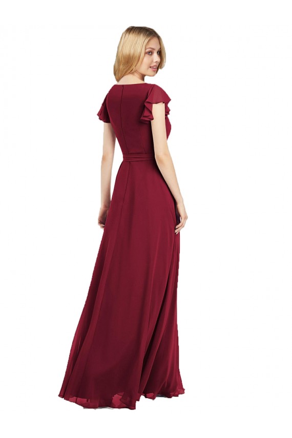 Flutter Sleeves V-Neck Lxue Chiffon Royal Blue Long Bridesmaid Dress Leicester
