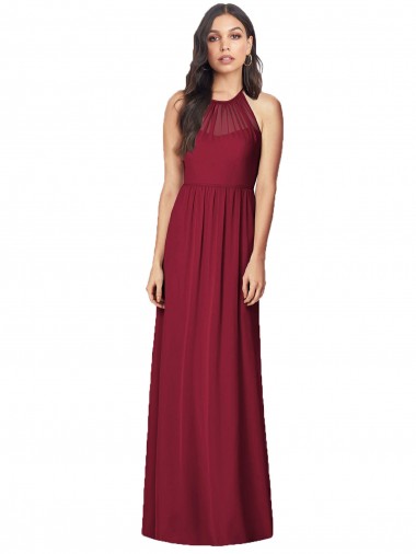Sleeveless Halter Neck Soft Chiffon Burgundy Trumpet Long Bridesmaid Dress Leicester