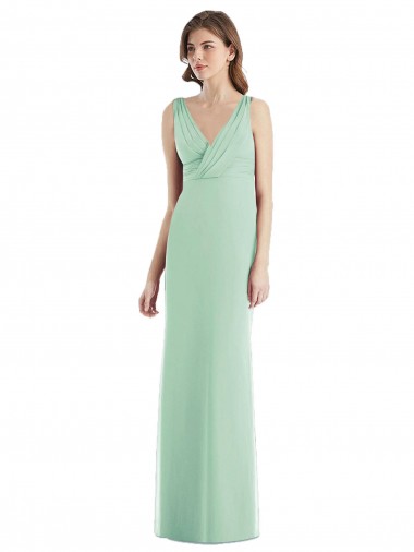 Sleeveless V-Neck Chiffon Mint Green Long Bridesmaid Dress / Evening Dress Leicester