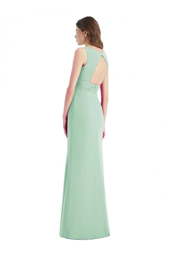 Sleeveless V-Neck Chiffon Mint Green Long Bridesmaid Dress / Evening Dress Leicester