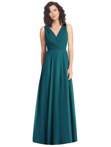 Sleeveless V-Neck Chiffon Hunter Long Wedding Party Dress Leicester