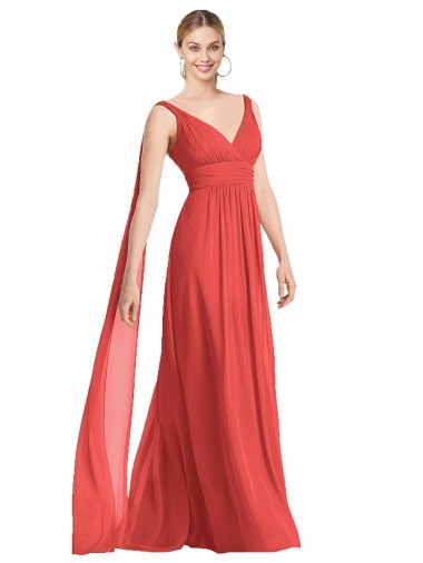 Sleeveless V-Neck Soft Chiffon Firecracker Long Bridesmaid Dress Leicester