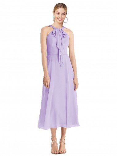 Sleeveless Halter Neck Soft Chiffon Lilac Tea length Prom Dress / Bridesmaid Dress Leicester