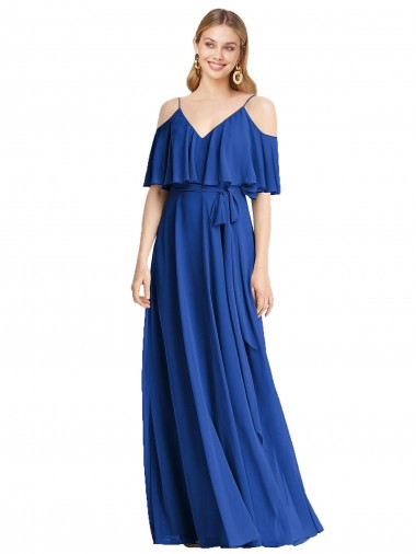 Cold Shoulder V-Neck Chiffon Royal Blue Long Bridesmaid Dress Leicester