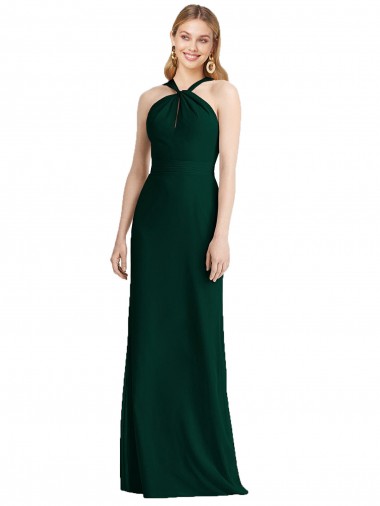 Sleeveless Halter Neck Soft Chiffon Ever Green Trumpet Long Bridesmaid Dress Leicester