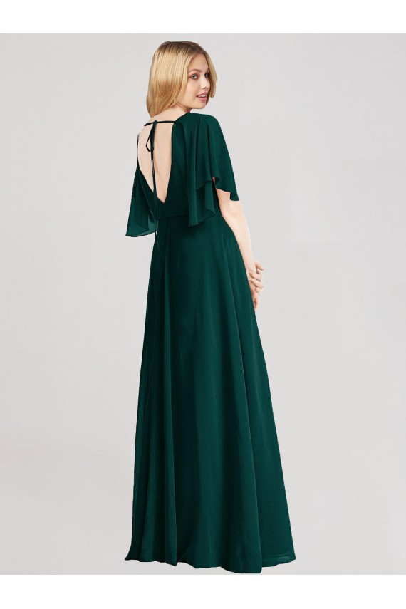Flutter Sleeves Round Neck Soft Chiffon Ever Green Long Bridesmaid Dress Leicester