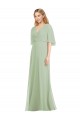Flutter Sleeves V-Neck Soft Chiffon Smoke Green Long Bridesmaid Dress Leicester