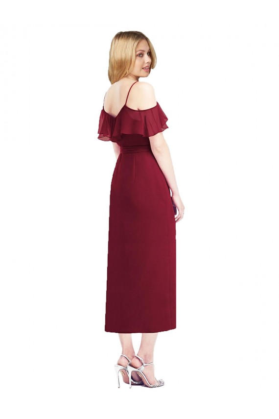 Cold Shoulder V-Neck Soft Chiffon Salmon Cocktail Length High Low Bridesmaid Dress Leicester