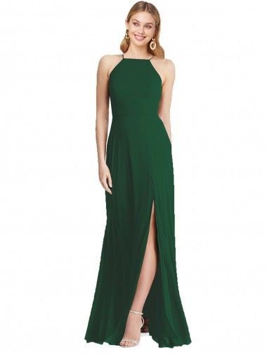 Sleeveless High Neck Soft Chiffon Dark Green Long Semi Formal Evening Dress / Bridesmaid Dress Leicester