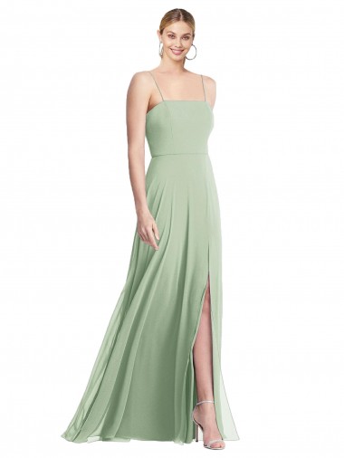 Sleeveless Square Neck Soft Chiffon Sage Long Formal Evening Gown / Bridesmaid Dress Leicester