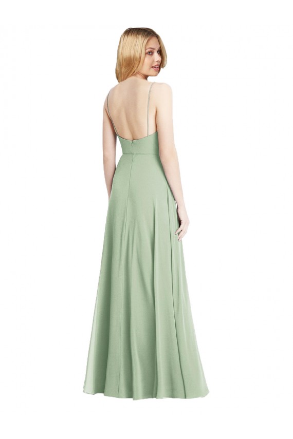 Sleeveless Square Neck Soft Chiffon Sage Long Formal Evening Gown / Bridesmaid Dress Leicester