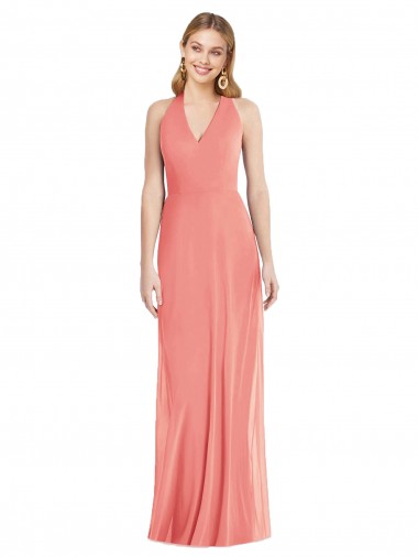 Sleeveless V-Neck Soft Chiffon Desert Rose Long Formal Evening Gown / Bridesmaid Dress Leicester