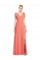 Sleeveless V-Neck Soft Chiffon Coral Trumpet Long Bridesmaid Dress Leicester