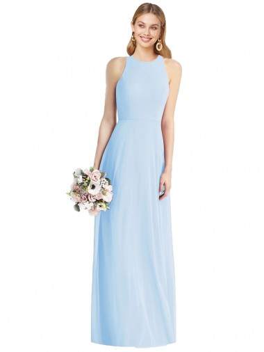 Sleeveless Halter Neck Soft Chiffon Light Sky Blue Long Semi Formal Evening Dress / Bridesmaid Dress Leicester