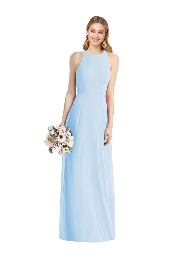 Sleeveless Halter Neck Soft Chiffon Light Sky Blue Long Semi Formal Evening Dress / Bridesmaid Dress Leicester