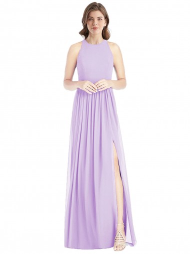 Sleeveless Halter Neck Soft Chiffon Lilac Long Bridesmaid Dress Leicester