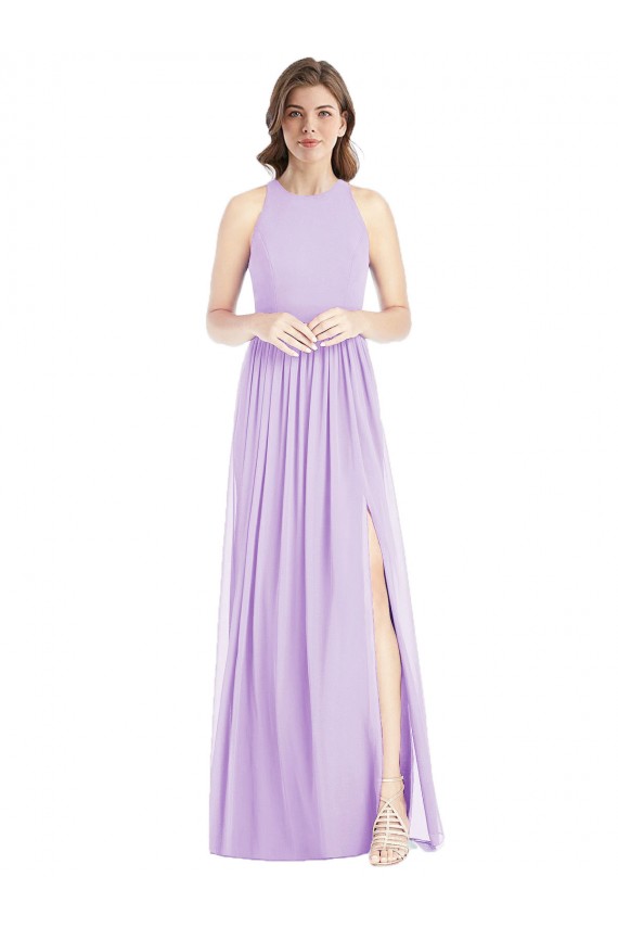 Sleeveless Halter Neck Soft Chiffon Lilac Long Bridesmaid Dress Leicester