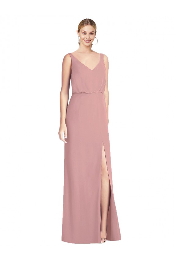 Sleeveless V-Neck Soft Chiffon Dusty Pink Long Bridesmaid Dress Leicester