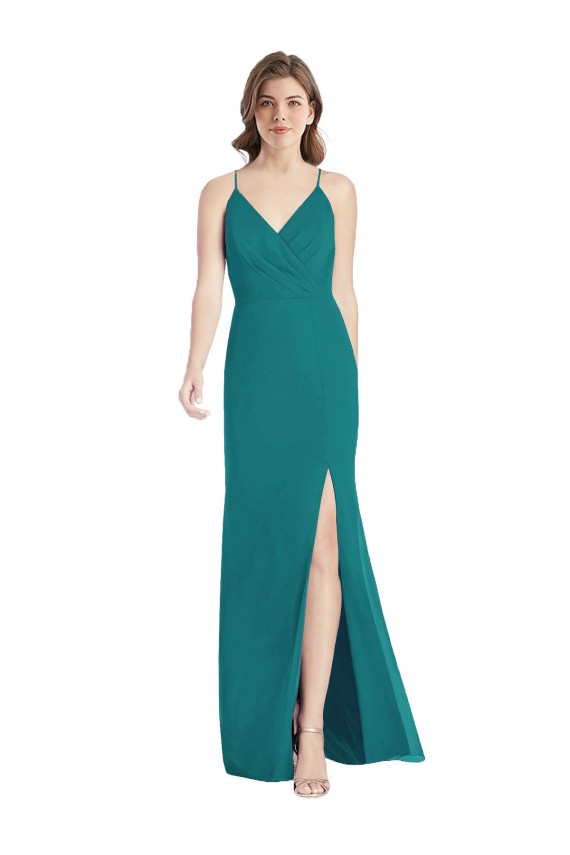 Sleeveless V-Neck Soft Chiffon Hunter Long Bridesmaid Dress Leicester