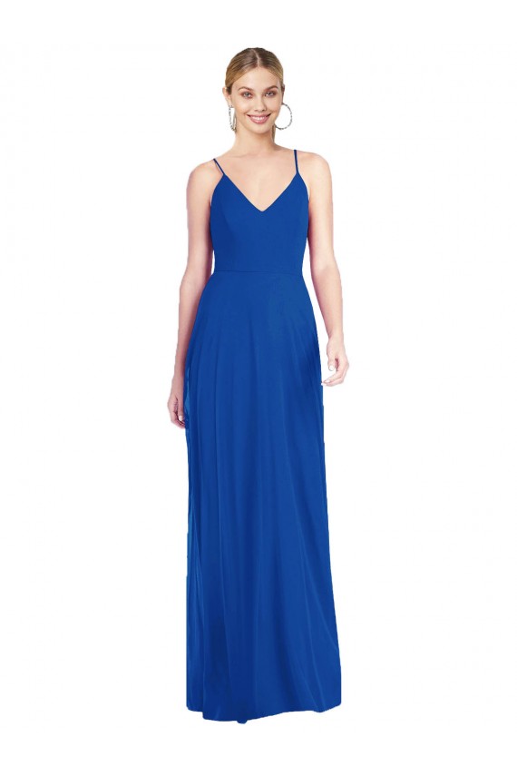 Sleeveless V-Neck Soft Chiffon Royal Blue Long Formal Dress / Bridesmaid Dress Leicester