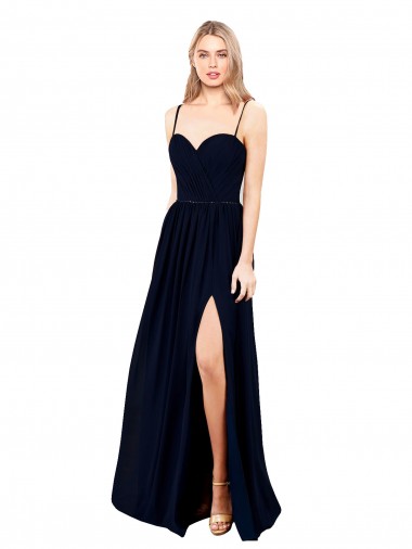Sleeveless Sweetheart Soft Chiffon Dark Navy Long Formal Evening Gown / Bridesmaid Dress Leicester