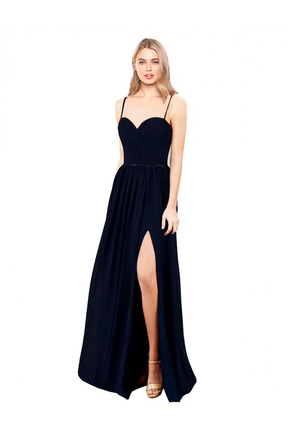 Sleeveless Sweetheart Soft Chiffon Dark Navy Long Formal Evening Gown / Bridesmaid Dress Leicester