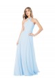 Sleeveless High Neck Chiffon Light Sky Blue Long Bridesmaid Dress / Evening Gowns Leicester