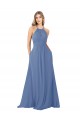 Sleeveless High Neck Soft Chiffon Windsor Blue Long Bridesmaid Dress Leicester