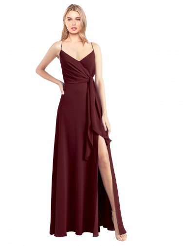 Sleeveless V-Neck Chiffon Burgundy Gold Long Floor Length Bridesmaid Dress Leicester