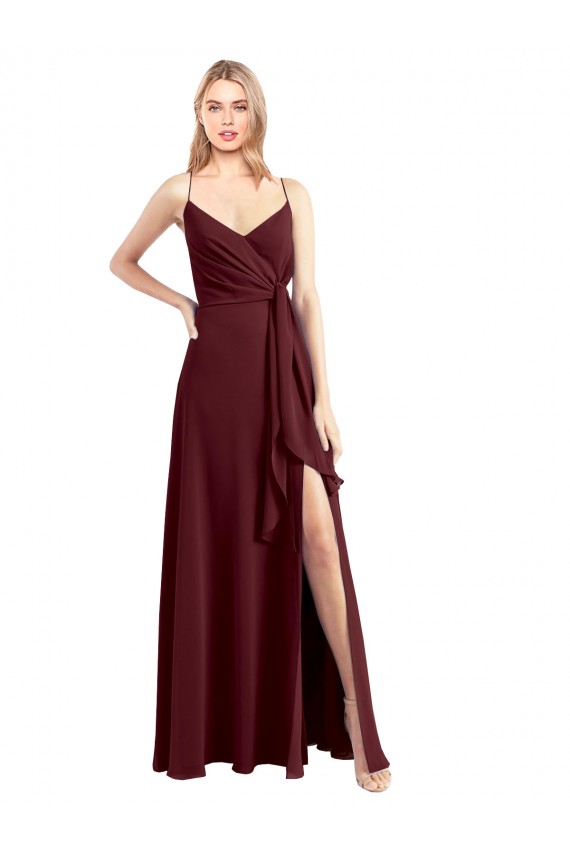 Sleeveless V-Neck Chiffon Burgundy Gold Long Floor Length Bridesmaid Dress Leicester