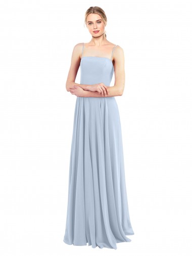 Sleeveless Square Neck Soft Chiffon Light Sky Blue Long Bridesmaid Dress Leicester