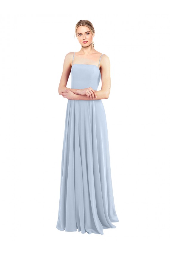 Sleeveless Square Neck Soft Chiffon Light Sky Blue Long Bridesmaid Dress Leicester