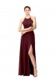 Sleeveless High Neck Soft Chiffon Burgundy Gold Long Bridesmaid Dress Leicester