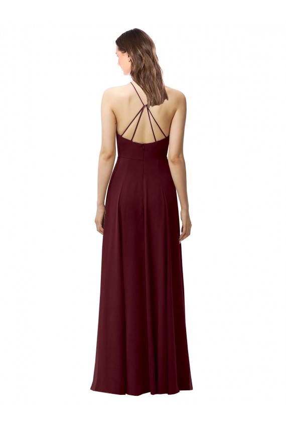Sleeveless High Neck Soft Chiffon Burgundy Gold Long Bridesmaid Dress Leicester