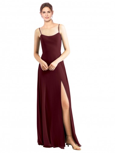 Sleeveless Scoop Neck Chiffon Burgundy Gold Long Bridesmaid Dress / Evening Dress Leicester