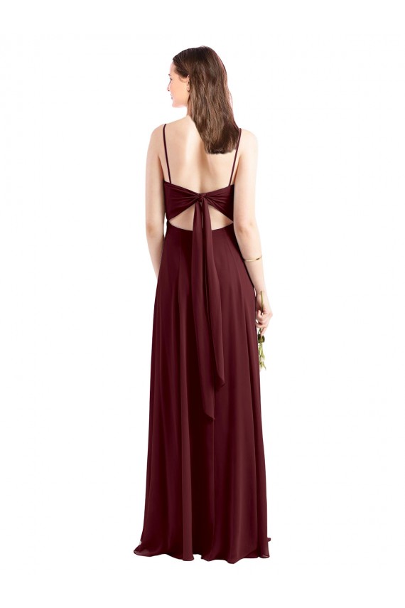 Sleeveless Scoop Neck Chiffon Burgundy Gold Long Bridesmaid Dress / Evening Dress Leicester