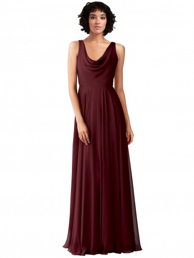 Sleeveless Cowl Neck Soft Chiffon Burgundy Gold Long Bridesmaid Dress Leicester