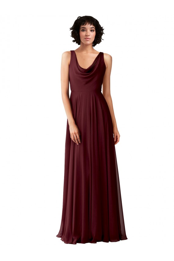 Sleeveless Cowl Neck Soft Chiffon Burgundy Gold Long Bridesmaid Dress Leicester