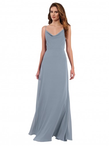 Sleeveless Cowl Neck Soft Chiffon Dusty Blue Long Formal Dress / Bridesmaid Dress Leicester