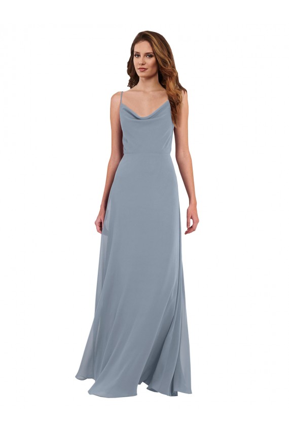 Sleeveless Cowl Neck Soft Chiffon Dusty Blue Long Formal Dress / Bridesmaid Dress Leicester
