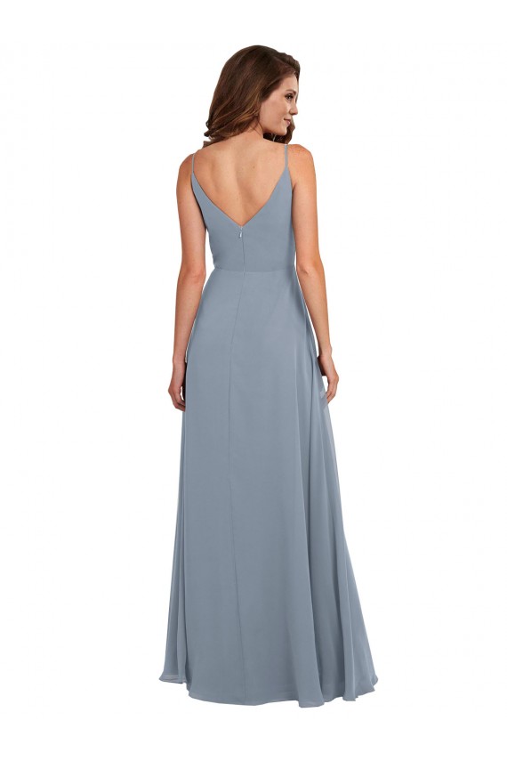Sleeveless Cowl Neck Soft Chiffon Dusty Blue Long Formal Dress / Bridesmaid Dress Leicester