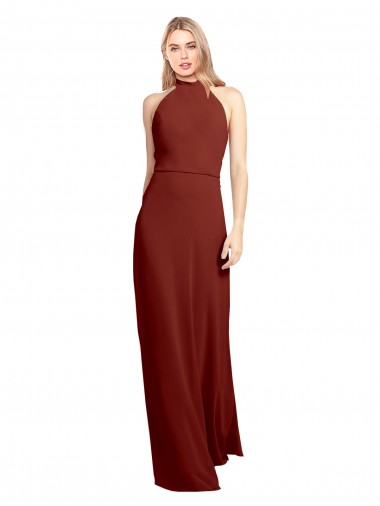 Sleeveless High Neck Soft Chiffon Burgundy A-Line Long Prom Dress / Bridesmaid Dress Leicester
