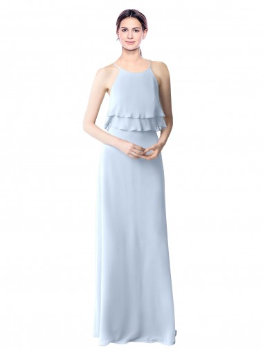 Sleeveless Halter Neck Soft Chiffon Light Sky Blue Long Bridesmaid Dresses Leicester