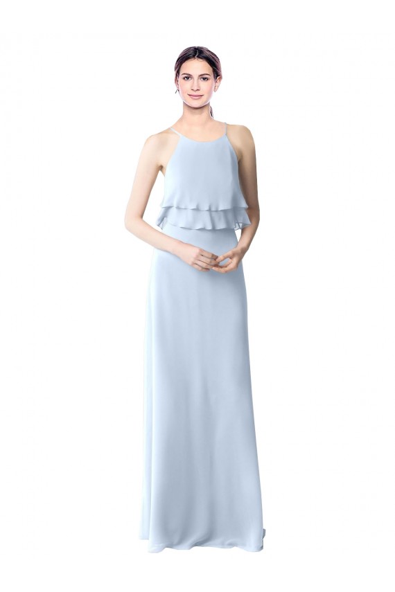 Sleeveless Halter Neck Soft Chiffon Light Sky Blue Long Bridesmaid Dresses Leicester