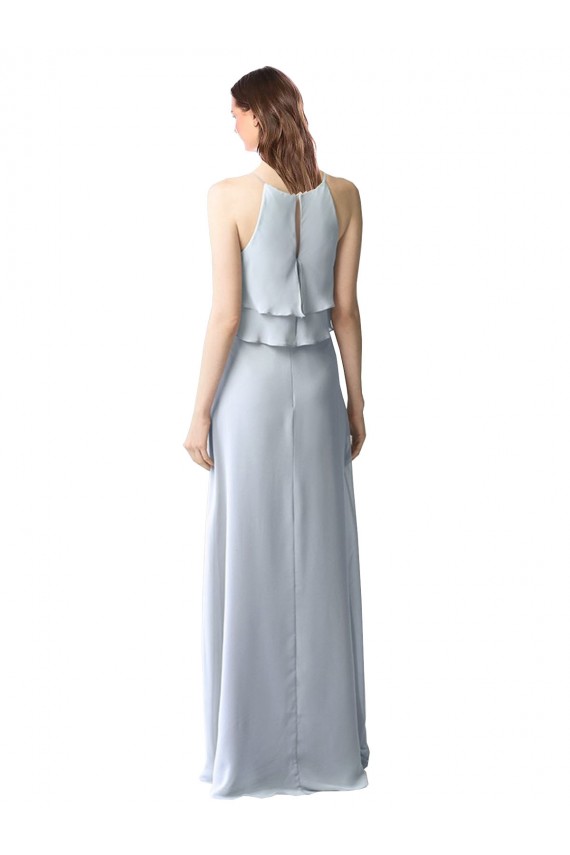 Sleeveless Halter Neck Soft Chiffon Light Sky Blue Long Bridesmaid Dresses Leicester