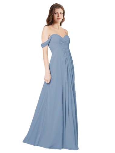 Sleeveless Sweetheart Chiffon Dusty Blue Long Wedding Party Dress Leicester