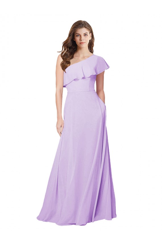 Sleeveless One Shoulder Soft Chiffon Lilac Long Bridesmaid Dress Leicester